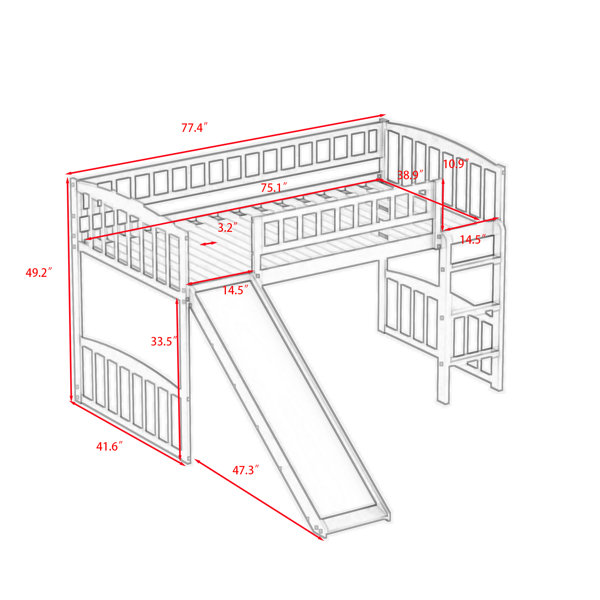 Harriet Bee Everrette Twin Size Wood Loft Bed with Slide and Ladder